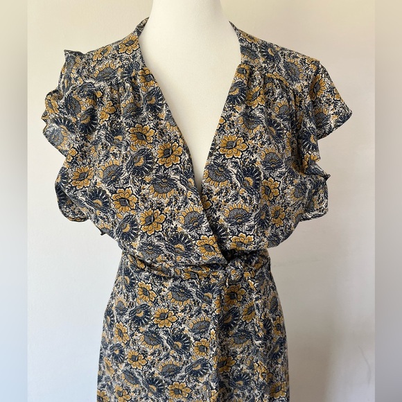 MISA Los Angeles Carolina Dress Floral Short Flutter Sleeve True Wrap Midi Dress - Picture 5 of 12